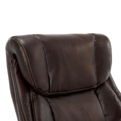 La-Z-Boy Bellamy Executive Office Chair with Memory Foam Cushions, Solid Wood Arms and Base, Waterfall Seat Edge, Bonded Leather, Brown - WoodArtSupply