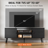 YSSOA TV Stand for 55 60 inch Living Room, 2 Cabinet Media Console Table, Entertainment Center with Storage, Soft Hinge Door with Handle, Wood Feet, Bedroom Furniture-Black YSSOA