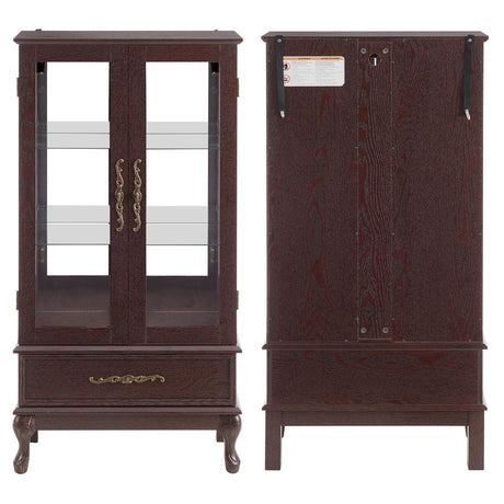 nifoti 51" H Lighted Curio Cabinet Display Case, Glass Curio Cabinet with Adjustable Shelves,Tempered Glass Door and Drawer, Wooden Cabinets w/Mirrored Back Pane for Living Room (Dark Cherry) nifoti