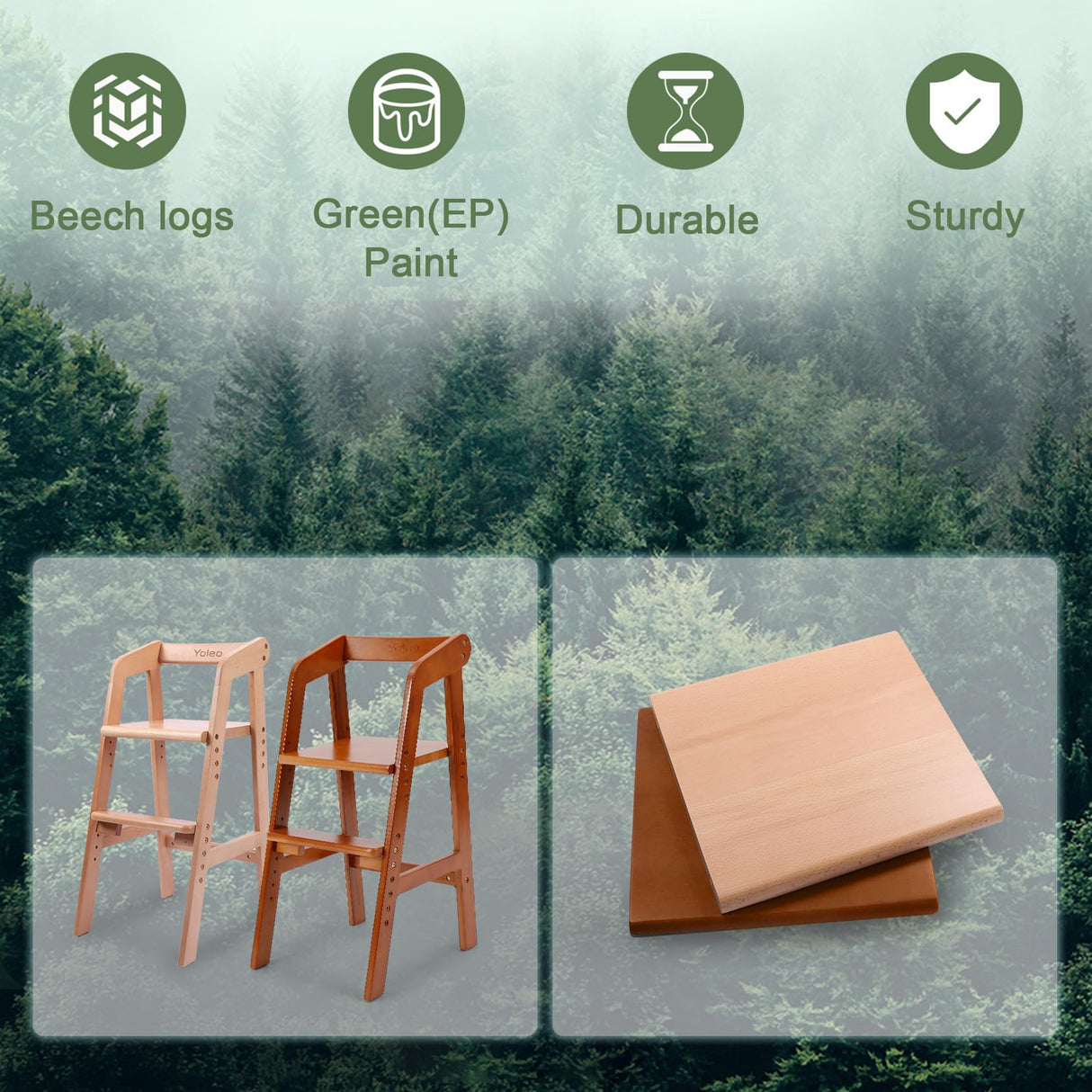 Yoleo Wooden High Chair for Toddlers to Teens, Adjustable Dining Feeding Chair with Steps Grows with Child, Max 60kg (Nut-Brown) YOLEO