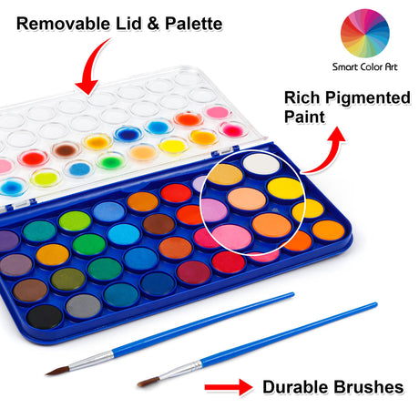 36 Pack Watercolor Pan Set, Smart Color Art Watercolor Paint Set with 4 Brushes,Easy to Blend Colors, Perfect for Kids Adults ChicChicCheck