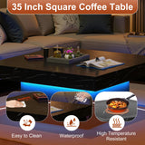 Osparple 35" Coffee Table with Storage, Small Coffee Table with LED Light, Wood Square Accent Center Sofa Side Tables for Living Room, Black Osparple