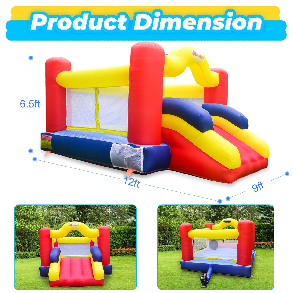 Dvreugde Bounce House, Inflatable Bouncer with Air Blower and Slide, Family Backyard Bouncy Castle with Dart Ball Game, Bouncy House for Kids, 12 ft x 9 ft x 7 ft H Dvreugde