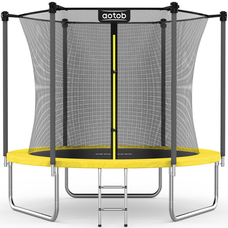 AOTOB 12 FT Trampoline for Kids with Enclosure Net, Recreational Outdoor Trampolines, ASTM Approved (Yellow) AOTOB