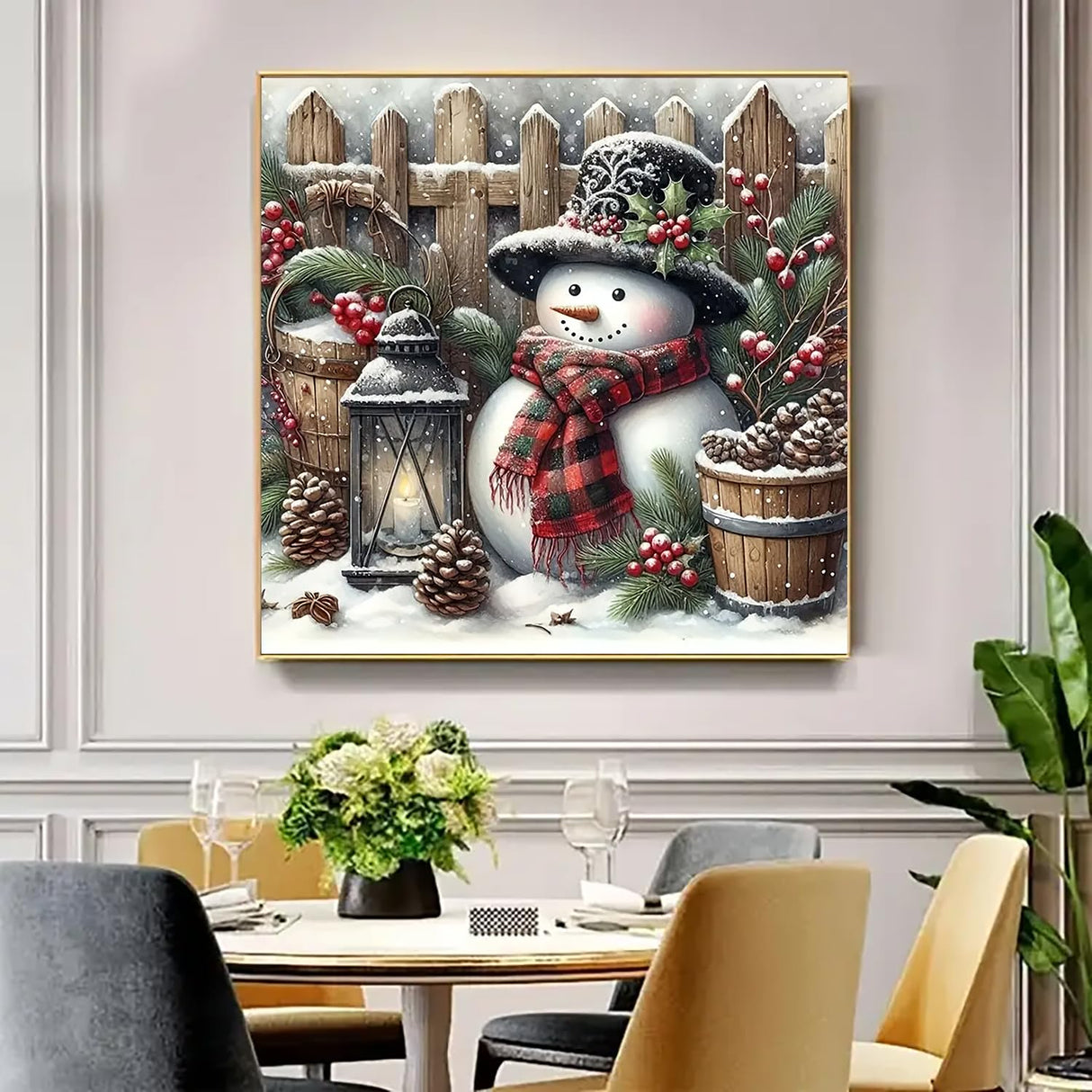 Winter Snowman Light Diamond Art Kits for Adults, 5D Diamond Painting Kits for Adults Beginners, DIY Full Round Drill Diamond Dot Painting Gem Art Kits for Adult, Home Wall Decor 13.8x13.8 Inch VCLKDIY