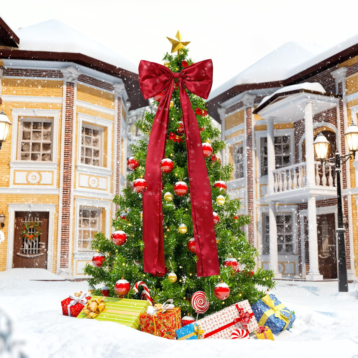 Daifunli 16 x 57 Inches Extra Large Christmas Tree Topper Bow Red Satin Bow with Long Streamers Red Ribbon Christmas Tree Topper Christmas Wreath Bows for Home Xmas Holiday Party Decoration Supplies Daifunli