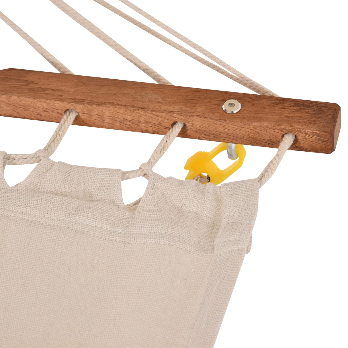 Outsunny Outdoor Hammock with Stand & Accessories, Heavy Duty Wooden Frame, Extra Large Sun Shade Canopy, Indoor Outside Boho Style Nap Bed, Natural Cotton, White Outsunny