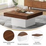 Tribesigns Coffee Table Square LED Coffee Table Engineered Wood Low Coffee Table for Living Room (Retro Brown+White) Tribesigns