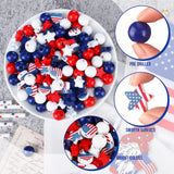 200 Pieces 4th of July Wood Beads Patriotic Independence Day Wooden Beads America Flag Stars Spacer Beads Blue White Red Beads for Craft DIY Garland Memorial Day Tiered Tray Decor Waydress