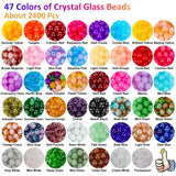 XSEINO 2400 PCS 8mm Glass Beads Bracelet Making Kit, 47 Colors Crystal Beads for Jewelry Making and DIY Crafts，4 Box Round Beads Suitable for Beginners XSEINO
