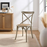 Modway Gear Rustic Modern Farmhouse Elm Wood Rattan Dining Chair in Gray Modway