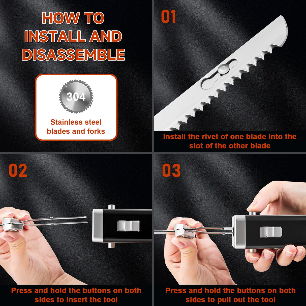 Cordless Electric Knife Set - Rechargeable Carving Knife with Safety Lock, Black Ergonomic Handle with Knives and Forks, for Meat, Bread, Brisket Slicing, Thanksgiving and Christmas Gifts Wanvoapls