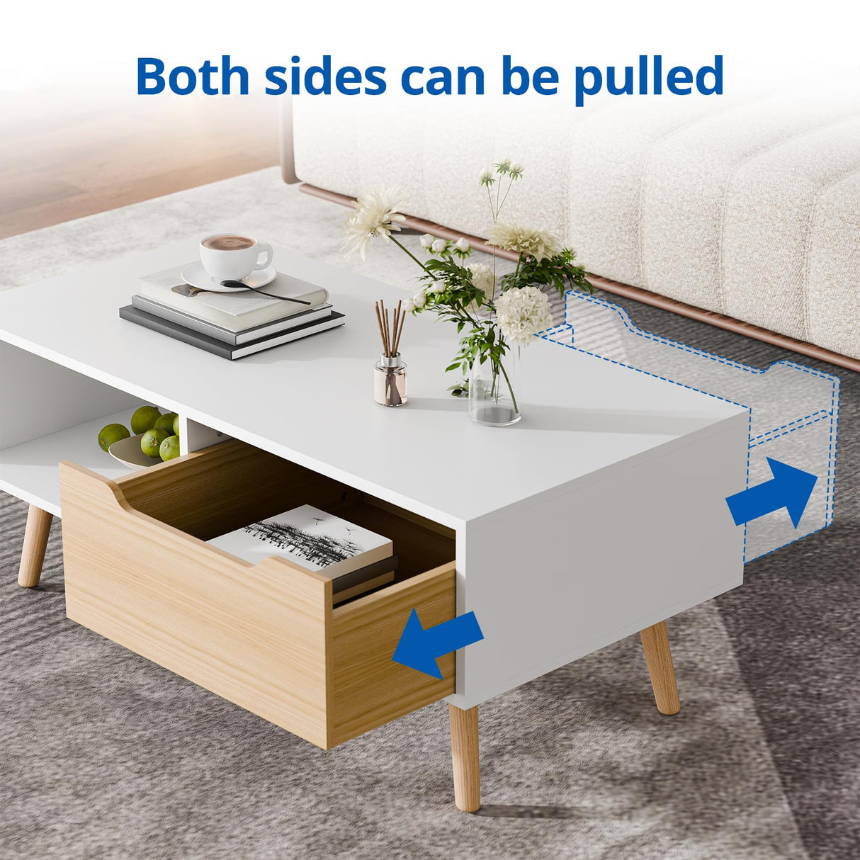 Cozy Castle Modern Coffee Table, Wooden Cocktail Table with Storage, Minimalist Hallway Table, Mid Century Modern Coffee Table for Living Room Apartment Reception, White Cozy Castle