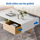 Cozy Castle Modern Coffee Table, Wooden Cocktail Table with Storage, Minimalist Hallway Table, Mid Century Modern Coffee Table for Living Room Apartment Reception, White Cozy Castle