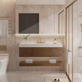 YITAHOME 48 Inch Floating Vanity with 3 Drawers, Wall Mounted Bathroom Vanity with White Quartz Countertop & Oak Veneer, Big Space Storage for Modern Bathroom, Walnut YITAHOME