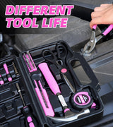 DIFFLIFE Tool Set Pink-40 Piece - General Household Hand Tool Kit with Plastic Toolbox Storage Case(Pink) DIFFLIFE