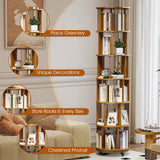 6 Tier Rotating Bookshelf Tower Spinning Bookshelf with Swivel Wheels Book Shelf Rotating Storage Tower for Kids Adult Narrow Walnut Solid Wood Revolving Bookcase Organizer for Bedroom Living Room IUNVR