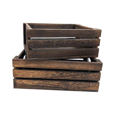 arborishthink Rustic Vintage Finished 2 Packs Wooden Crate with Handles - Nesting Storage Display Organization Crate for Party Office Bedroom Kitchen and Closet arborishthink