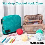 MYBAGZING Crochet Hook Case with 14 Size Crochet Hooks Set 2mm(B)-10mm(N) Ergonomic Crochet Hooks with Crochet Case Stand Up - Crochet Hook Organize for Crochet Lovers, Crochet Kit for Beginners MYBAGZING