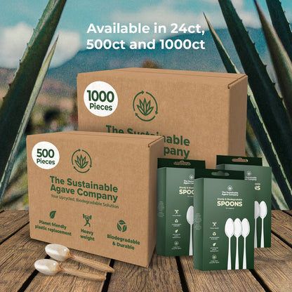 Sustainable Agave Co - Agave Fiber Spoons - 24 Count - Biodegradable, Plant-Based, Made With Upcycled Materials - Brown, Bulk