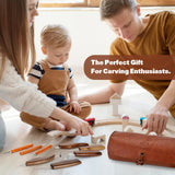 Wood Carving Tools, 15Pcs Wood Carving Kit with PU Storage Bag, Wood Whittling Kit with 6Pcs Whittling Knives & 5 Detail Carving Knives for Adults Wood Carving DIY K KERNOWO