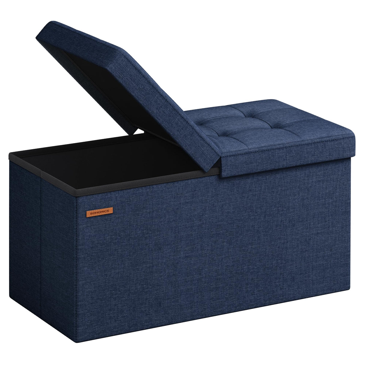 SONGMICS Mazie Collection - 30 Inches Storage Ottoman, Foldable Storage Bench with Flipping Lid, 660 lb Load Capacity, for Entryway, Living Room, Bedroom, Midnight Blue ULSF046Q02 SONGMICS