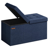SONGMICS Mazie Collection - 30 Inches Storage Ottoman, Foldable Storage Bench with Flipping Lid, 660 lb Load Capacity, for Entryway, Living Room, Bedroom, Midnight Blue ULSF046Q02 SONGMICS