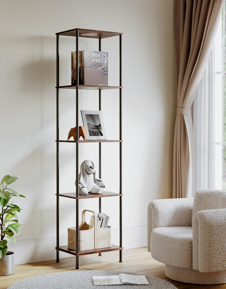 Display Shelf with RGBCW Light, Color Changing Curio Cabinet Floor Lamp with Shelves Corner Standing Column Lamp Etagere Organizer Tower Nightstand Bookcase for Living Room Bedroom Office Décor, Brown PARTPHONER