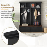 Zjjseloru Farmhouse 4-in-1 Hall Tree - Versatile Black & Dark Walnut Coat Rack with Wood Grain Bench & 2 Large Drawers, Perfect Entrance Organizer for Hallway & Living Room, Particle Board & MDF Zjjseloru