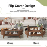 Coffee Table with Storage,Mid Century Modern Coffee Tables with 2 Flip-Top Hidden Lids,Fluted Coffee Table,Wood Center Tables for Living Room Home Office (Walnut Color) Mxtxmy