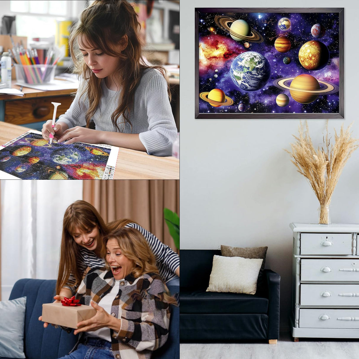 CEOVR Planets Diamond Art Kits for Adults, 5D DIY Full Drill Universe Diamond Painting Dots Crystal Gem Art, Adult Crafts Kits Arts and Crafts, Wall Decor for Home Office 12x16inch, Space Stars CEOVR