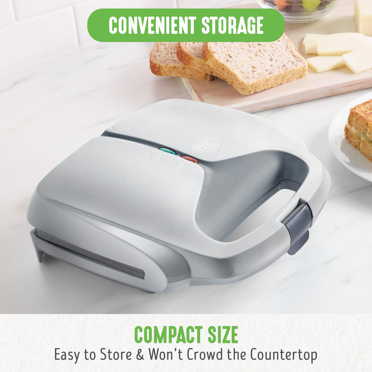 GreenLife Pro Electric Panini Press Grill and Sandwich Maker, Healthy Ceramic Nonstick Plates,Easy Indicator Light, PFAS-Free, Gray GreenLife