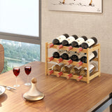 MHXW SXPN Wine Rack Countertop for 12 Wine Bottles, Small Bamboo Free Standing Racks Tabletop Display, Wooden Wine Storage Organizer for Cabinet Pantry Kitchen Bar Home Dining Room (Natural) MHXW SXPN
