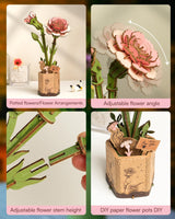 ROBOTIME 3D Puzzle Wooden Flower Pink Carnation DIY Model Kit to Build for Adults Artifical Bouquet Collection Craft Brain Teaser Puzzle Creative Gift Home Decor ROBOTIME