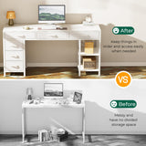 Huuger Computer Desk with 6 Drawers, 54 Inch Office Desk with Shelves, Reversible Gaming Desk, Corner Desk with Storage, Work Desk for Home Office, Study, Living Room, White Huuger