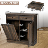 AHB 13 Gallons Tilt Out Trash Cabinet Freestanding Kitchen Trash Cabinet Hidden Garbage Recycling Cabinet with Hideaway Drawers Pet Proof Trash Can for Kitchen Dining Room Living Room, Rustic Brown AHB