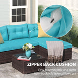 JOIVI Outdoor Wicker Sectional Furniture Set, 3 Piece Patio Furniture with Tempered Glass Coffee Table, Turquoise JOIVI