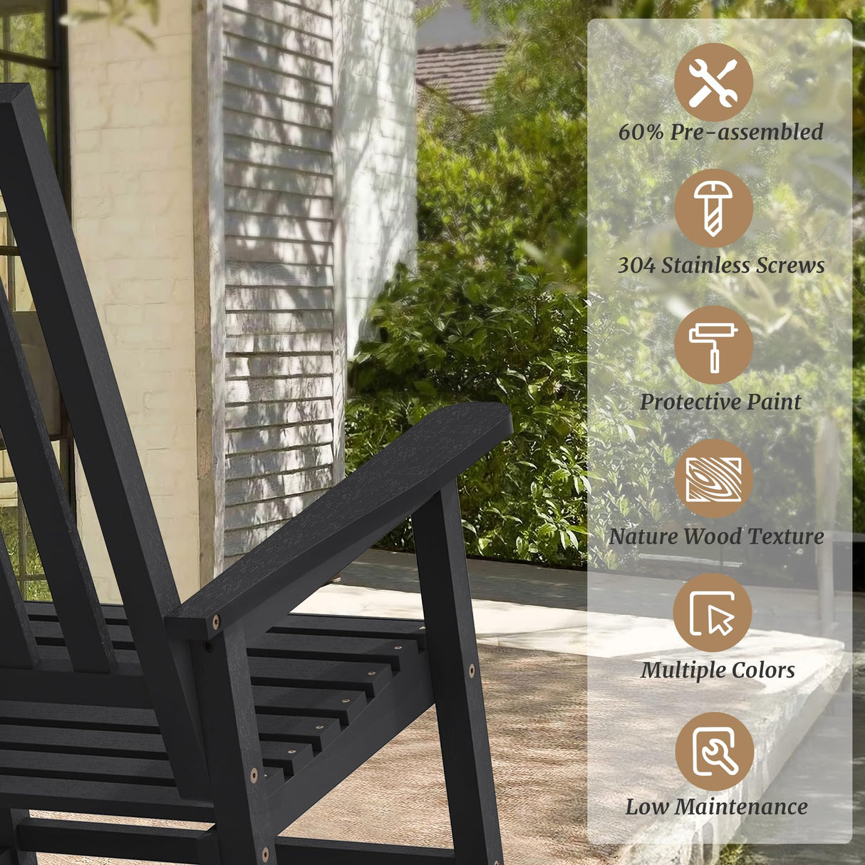 Cozyman Outdoor Rocking Chairs Set of 2, Acacia Wood Rocking Chairs, Patio Rocker Chair with Wide Seats, Black Cozyman