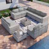Muphyers 12-Piece Outdoor Patio Furniture Set Wicker Sectional Sofa Set, Patio Conversation Set with Thickened Cushions & Side Table for Patio, Garden, Backyard, Grey Muphyers