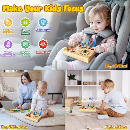 Iabedi Busy Board,Montessori Toys for 1-3 Years Old, Wooden Toddler Toys, Autism Sensory Travel Toys, Ideal Gift for 1+ Year Old Boys (Busy Board Plus V2)