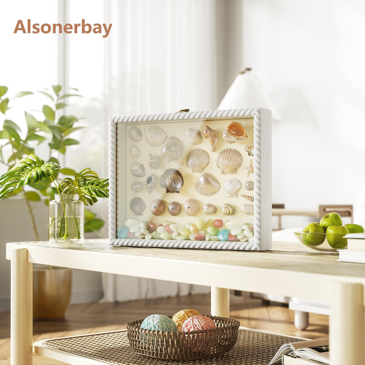 Alsonerbay Shadow Box Frame 11 x 14, Wood Shadow Box Display Case with Linen Back and Twist Shape Door, Pet Memorial Shadow Box for Memorabilia Picture Medals Bouquet (White, 11x14) Alsonerbay