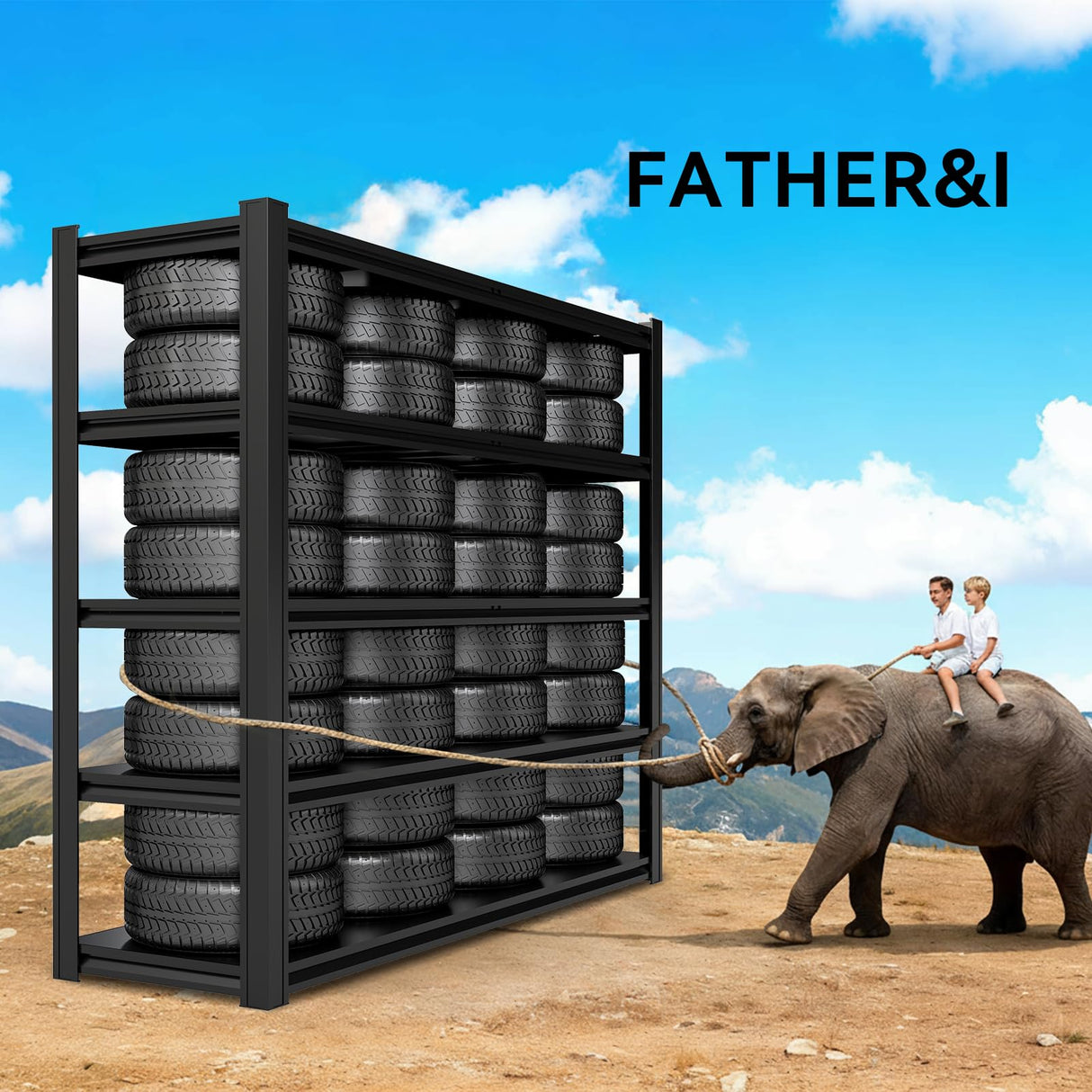 SYLOUGH 55.12" W Father&I 5-Shelf Industrial Adjustable Heavy-Dudy Tall Metal Steel Garage Storage Shelves Shelving Units/Rack System (Commercial) for Basement/Shop/Dorm, 84" H*55.12" W*24" D*, Black SYLOUGH