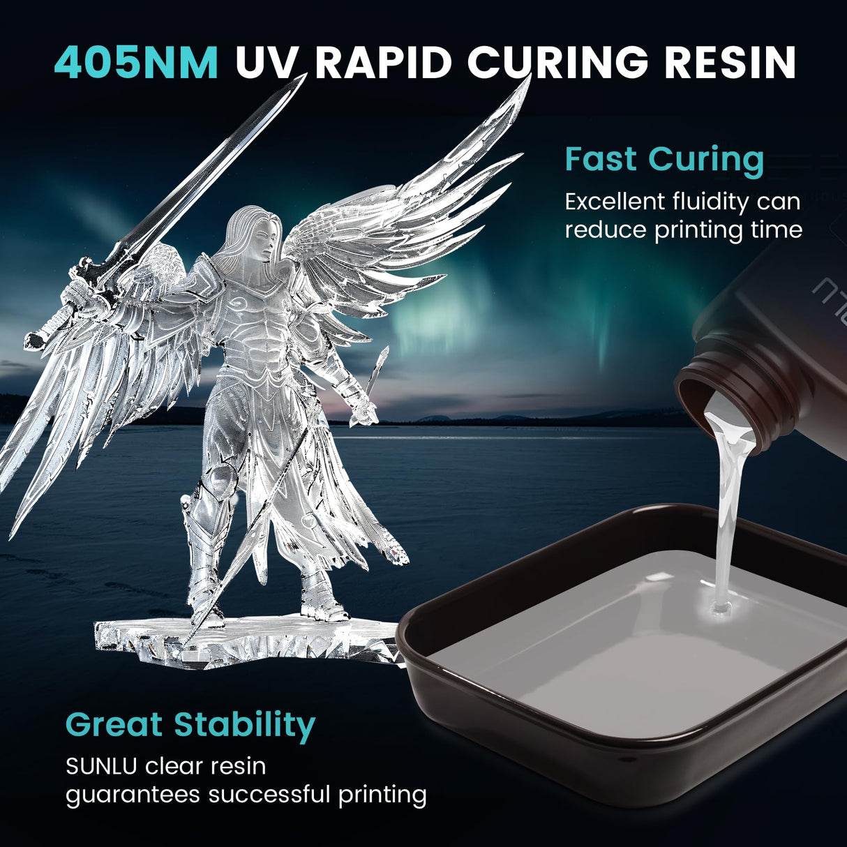 SUNLU High Clear 3D Printer Resin, High Transparency 3D Printing Resin, Resist Yellowing Clear Resin, 405nm UV Curing 3D Printing Photopolymer Resin, Suitable for LCD/DLP/SLA 3D Resin Printer, 2000g SUNLU