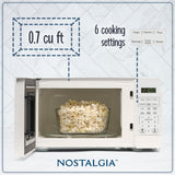 Nostalgia Modern Retro Countertop Microwave Oven - 700-Watt - 0.7 cu ft - 12 Pre-Programmed Cooking Settings - Digital Clock - Kitchen Appliances - White Nostalgia