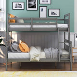 Majnesvon Grey Twin Over Full Bunk Bed Frame with Ladder and Guardrail, Convertible to Two Beds Majnesvon