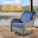 HOOOWOOO Patio Outdoor Sectional Furniture Sofa Set with Fire Pit Table,13 Piece L Shaped Wicker Couch Set with Swivel Chairs,Modern 10 Persons Summer Patio Conversation Set(Navy Blue) HOOOWOOO