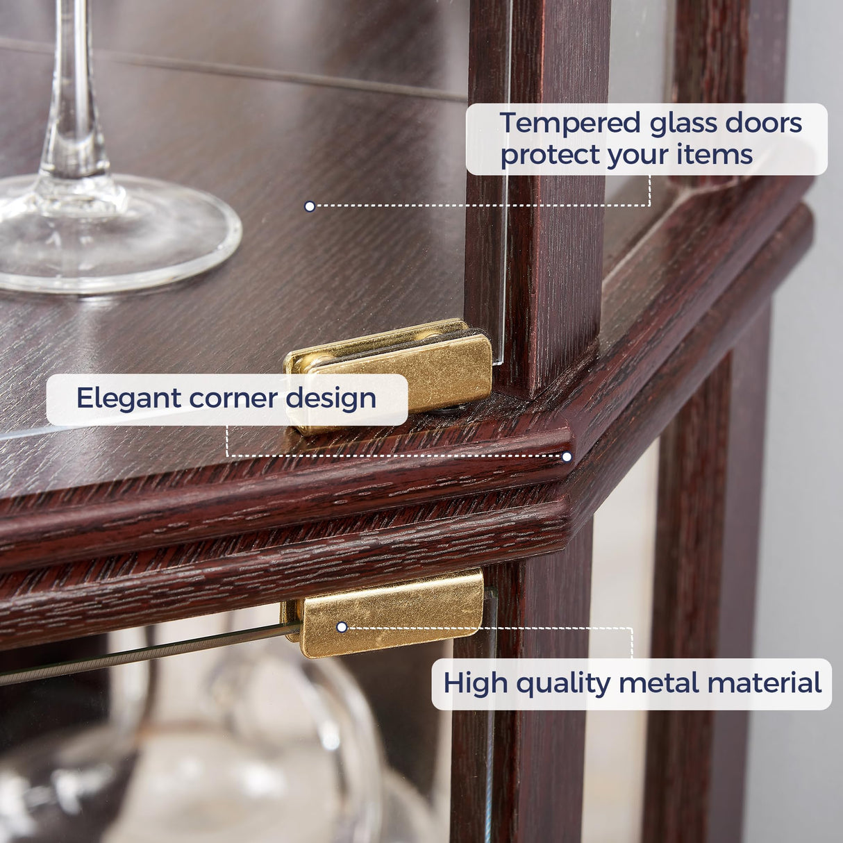 Trygoal Lighted 3-Side Glass Display Curio Cabinet, Corner China Cabinet with Tempered Glass Doors, Wooden Display Case with Light Bulb for Living Room, Dark Cherry Trygoal