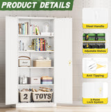 Greenvelly Metal Garage Storage Cabinet with 2 Doors and 4 Adjustable Shelves, 72”H White Steel Lockable Storage Cabinet,Tall Metal Cabinet Locking File Cabinet for Office,Home, Garage, Gym, School Greenvelly