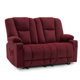 MCombo 57.8" Zero Gravity Power Loveseat Recliner with Heat and Vibration Massage, Reclining Loveseat Sofa with USB Ports, Cup Holders for Living Room, Fabric 6035SET (Burgundy) MCombo