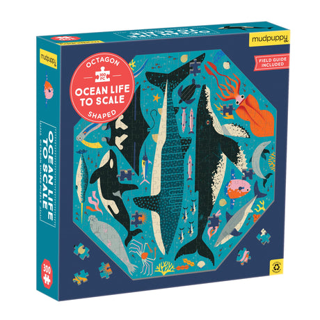 Mudpuppy’s Ocean Life to Scale 300 Piece Octagon Shaped Puzzle, Multi-Directional Artwork can be Pieced Together from Any Side, for Ages 7+, Perfect for Family Puzzling!, Puzzle Image Insert Included Mudpuppy